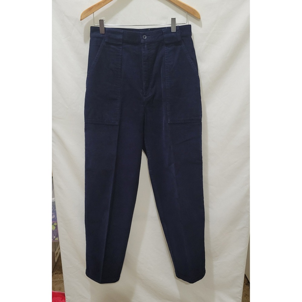Y2k Lands End Navy Blue Corduroy Pants Womens 10 Straight Leg High Rise Utility